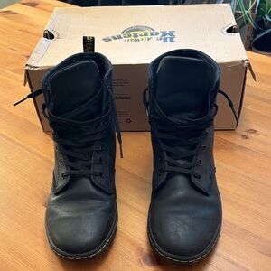 Dr. Martens Black Leather Ankle Boots with Yellow Welt Stitch